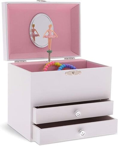 Jewelkeeper Personalize-Your-Own White Musical Ballerina Jewelry Box with 2 Pullout Drawers, You are My Sunshine Tune in Saudi Arabia