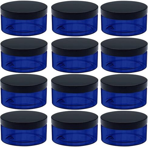 5 Ounce Blue Plastic Cosmetic Jars, Wide Mouth Refillable Containers with Lids for Creams, Lotion, Ointments, Make Up, Bath Salt and Body Butter, 12 Pcs in Kuwait