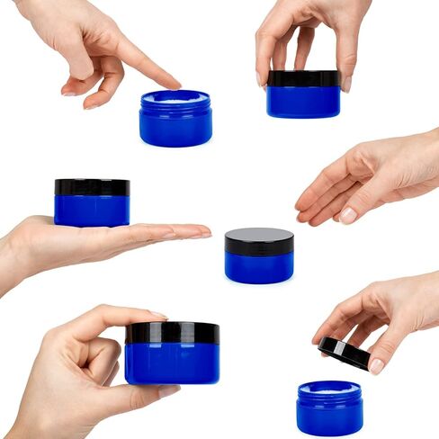 5 Ounce Blue Plastic Cosmetic Jars, Wide Mouth Refillable Containers with Lids for Creams, Lotion, Ointments, Make Up, Bath Salt and Body Butter, 12 Pcs in Kuwait