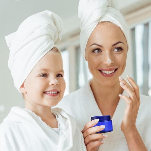 5 Ounce Blue Plastic Cosmetic Jars, Wide Mouth Refillable Containers with Lids for Creams, Lotion, Ointments, Make Up, Bath Salt and Body Butter, 12 Pcs in Kuwait