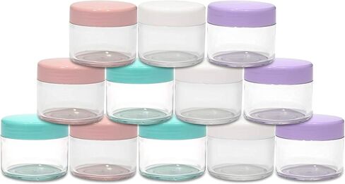 Houseables 20 Gram Jar, 20 ML Jar, 12 pcs, Multicolor, BPA Free, Cosmetic Sample Empty Container, Plastic, Round Pot Screw Cap Lid, Small Tiny 20g Bottle, for Make Up, Eye Shadow, Nails, Powder, Gems in Saudi Arabia
