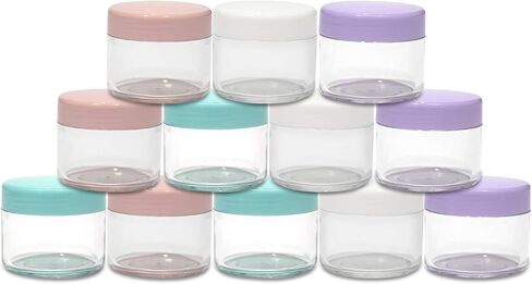 Houseables 20 Gram Jar, 20 ML Jar, 12 pcs, Multicolor, BPA Free, Cosmetic Sample Empty Container, Plastic, Round Pot Screw Cap Lid, Small Tiny 20g Bottle, for Make Up, Eye Shadow, Nails, Powder, Gems in Saudi Arabia