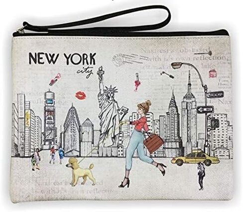 Girls & Women Large Fashion Cute New York Souvenir Zipper pouch Travel Cosmetic Bag Hand Bag Makeup Purse (JP-330133B) in Kuwait