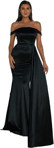 فستان Miss ord نسائي رسمي من الساتان بدون أكتاف للحفلات الراقصة ماكسي حورية البحر، فستان سهرة Bodycon ثنيات بدون ظهر in Kuwait