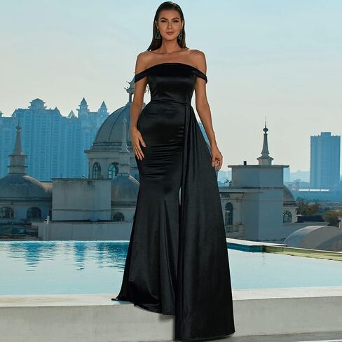 فستان Miss ord نسائي رسمي من الساتان بدون أكتاف للحفلات الراقصة ماكسي حورية البحر، فستان سهرة Bodycon ثنيات بدون ظهر in Kuwait