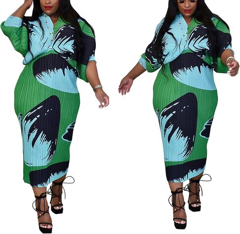 African Ruched Dress for Women Sexy Long Sleeve Batwing Maxi Pencil Club Dresses in Kuwait