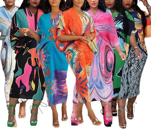 African Ruched Dress for Women Sexy Long Sleeve Batwing Maxi Pencil Club Dresses in Kuwait