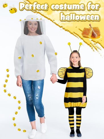Ramede 2 Sets Halloween Bee Costume Set Beekeeper Jacket kit Bee Cosplay Costume Beekeeping Suit Fancy Dress Bee Outfit for Kids Women Men Parent Child Halloween Cosplay Party Supplies in Saudi Arabia