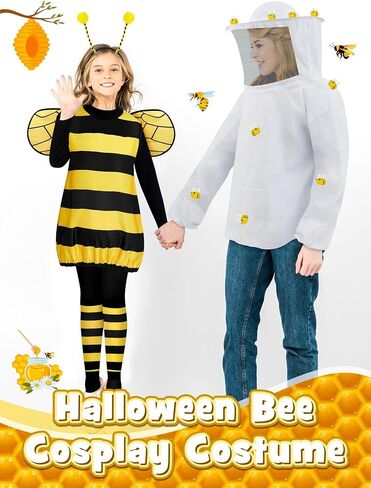 Ramede 2 Sets Halloween Bee Costume Set Beekeeper Jacket kit Bee Cosplay Costume Beekeeping Suit Fancy Dress Bee Outfit for Kids Women Men Parent Child Halloween Cosplay Party Supplies in Saudi Arabia