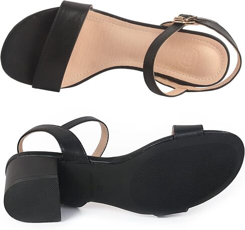 DADAWEN Women's Open Toe Ankle Strap Glitter Low Block Chunky Heels Sandals Party Dress Pumps Shoes in Kuwait