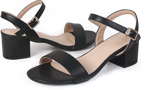 DADAWEN Women's Open Toe Ankle Strap Glitter Low Block Chunky Heels Sandals Party Dress Pumps Shoes in Kuwait