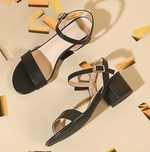 DADAWEN Women's Open Toe Ankle Strap Glitter Low Block Chunky Heels Sandals Party Dress Pumps Shoes in Kuwait