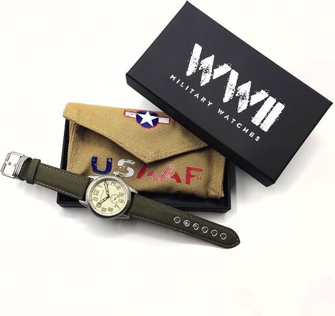 WW2 Military Watch – Vintage USAAF Watch, Swiss-Quartz Movement with Canvas strap and leather lining, 10 ATM Water Resistant. The Perfect WW2 Memorabilia. Mens Watches for Ever in Kuwait