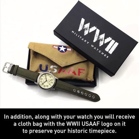 WW2 Military Watch – Vintage USAAF Watch, Swiss-Quartz Movement with Canvas strap and leather lining, 10 ATM Water Resistant. The Perfect WW2 Memorabilia. Mens Watches for Ever in Kuwait