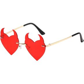 Junsika Rimless Devil Heart Sunglasses for Women Trendy Novelty Halloween Party Demon Horns Sunglasses UV400 Protection in Kuwait