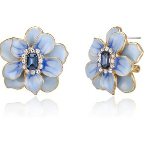 BriLove Stunning Gorgeous Rhinestone Emerald Cut Enamel Flower Shaped Stud Earrings for Women Girls Summer Refreshing Seaside Idyllic Holiday in Saudi Arabia