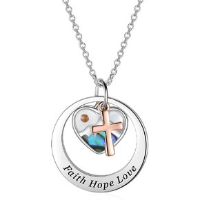 AOBOCO Two-Tone Sterling Silver and Rose Gold or Gold-Faith Hope Love Cross Charm Pendant Necklace with Austrian Crystal in Kuwait