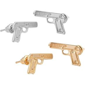 2 قطعة/المجموعة الذهب والأبيض مسدس بندقية سحر ترصيع النساء الفتيات 18 كيلو الذهب والفضة مطلي مسدس مطلق النار بندقية وأقراط in Kuwait