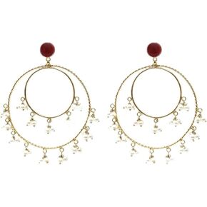 Duel On Jewel Indian Pakistani Gold and Silver Plated Zircon Pearl Jhumka Chandbala Dangle Chandelier Earrings with Hair Chains - Bridal Party Festival Gift