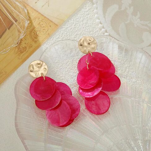 Winssigma Shell Earrings for Women, Cluster of Round Shell Drop Dangle Earrings Summer Beach Jewelry Gift in Saudi Arabia
