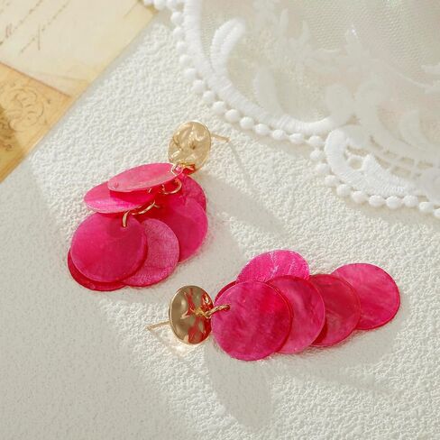 Winssigma Shell Earrings for Women, Cluster of Round Shell Drop Dangle Earrings Summer Beach Jewelry Gift in Saudi Arabia