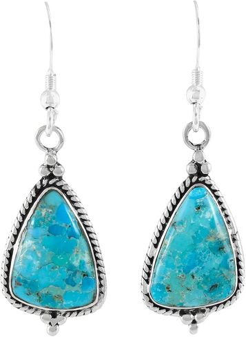 925 Sterling Silver Earrings Genuine Turquoise Drop Dangles in Saudi Arabia