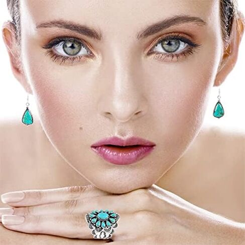 925 Sterling Silver Earrings Genuine Turquoise Drop Dangles in Saudi Arabia