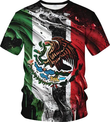 Srcnhim Mens Mexico Flag Patriotic T-Shirt Eagle Colorful Graphic Summer Short Sleeve Shirts for Men in Saudi Arabia