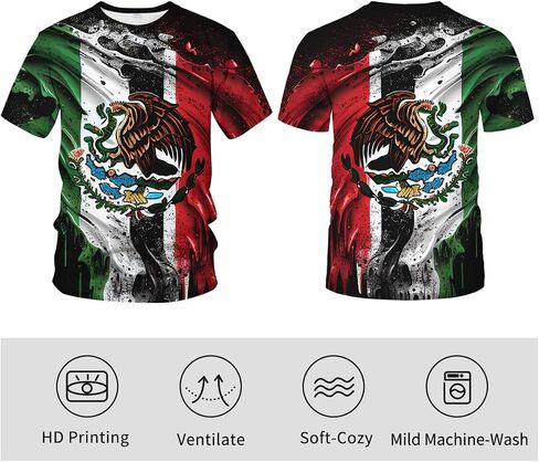 Srcnhim Mens Mexico Flag Patriotic T-Shirt Eagle Colorful Graphic Summer Short Sleeve Shirts for Men in Saudi Arabia