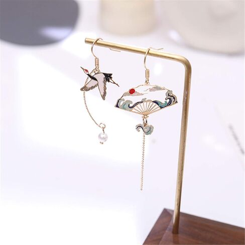 Asymmetric Fan Earrings, Sector Drop Earrings, Small Fan Dangle Earrings Cute Retro Ethnic Pretty Stud Earrings - Black in Saudi Arabia