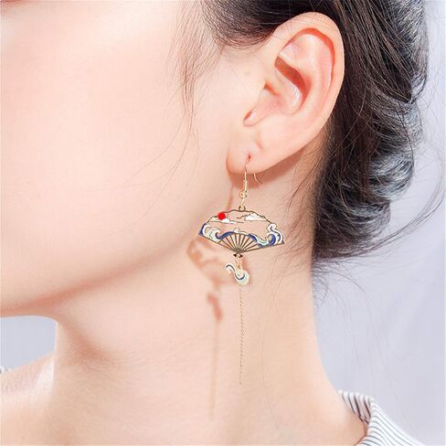 Asymmetric Fan Earrings, Sector Drop Earrings, Small Fan Dangle Earrings Cute Retro Ethnic Pretty Stud Earrings - Black in Saudi Arabia