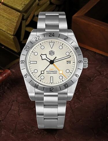 ساعات سان مارتن أوتوماتيكية بتوقيت مزدوج للرجال، NH34 Movment SN0054 ساعة يد 39 ملم من زجاج الياقوت ساعة ميكانيكية 10ATM مقاومة للماء للرجال in Kuwait