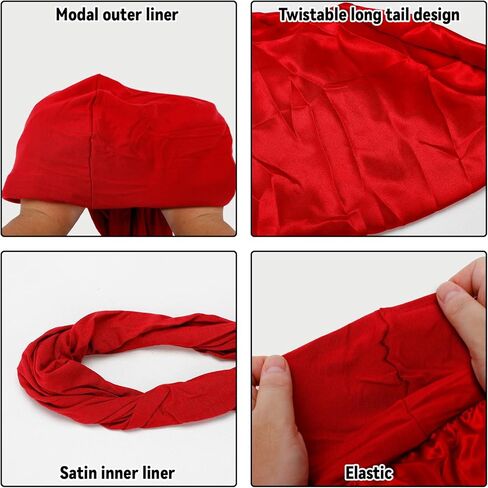 Gaprumi 3 قطع عمامة للرجال تويست أغطية الرأس نموذج مريح وربطة عنق وشاح عمامة من الساتان للرجال البالغين والمشي لمسافات طويلة والأنشطة الخارجية (أسود رمادي أحمر) in Kuwait