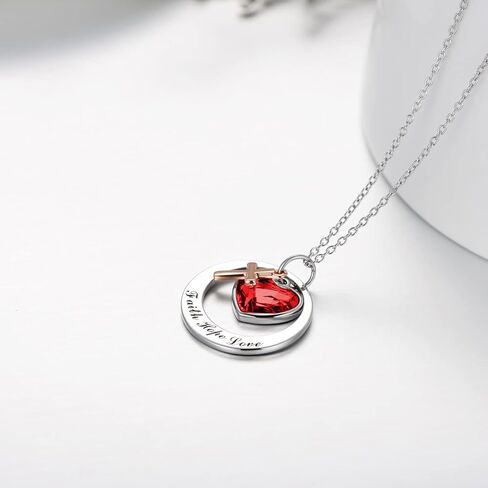 AOBOCO قلادة بدرجتين من الفضة الإسترليني والذهب الوردي أو الذهب الإيمان الأمل على شكل صليب مع كريستال نمساوي in Kuwait