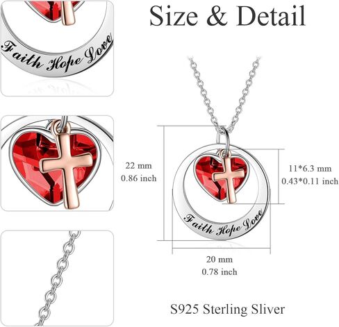 AOBOCO قلادة بدرجتين من الفضة الإسترليني والذهب الوردي أو الذهب الإيمان الأمل على شكل صليب مع كريستال نمساوي in Kuwait