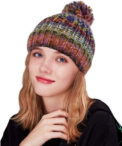LCBD قبعة شتوية نسائية دافئة مكتنزة، قبعة محبوكة لطيفة، قبعة صغيرة مخيطة، قبعة تزلج شتوية مكتنزة in Kuwait
