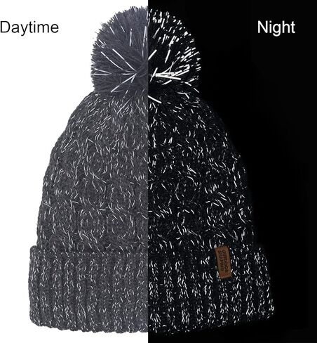 قبعة صغيرة ذات أساور عاكسة للضوء للسلامة في الهواء الطلق للنساء، قبعة محبوكة للجري الدافئة في الشتاء عالية الوضوح in Kuwait