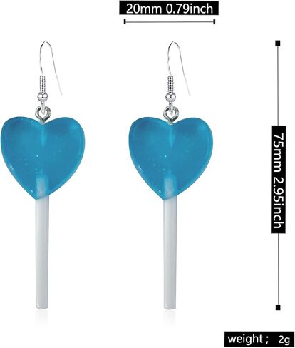 Transparent Heart Shape Lollipop Earrings Cute Candy Dangle Earrings for Women and Girls Resin Heart Earrings 80s 90s Earrings Valentines Day Gift Statement in Kuwait