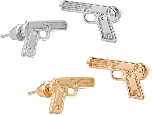 2 قطعة/المجموعة الذهب والأبيض مسدس بندقية سحر ترصيع النساء الفتيات 18 كيلو الذهب والفضة مطلي مسدس مطلق النار بندقية وأقراط in Kuwait