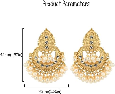 أقراط الثريا الهندية التقليدية المتدلية للنساء والفتيات Jhumka Jhumki الأذن بيان ترصيع القرط المكسيك شرابة تقليد اللؤلؤ تشيكوسلوفاكيا المتدلية خفيفة الوزن البوهيمي بوليوود خمر هدايا مجوهرات الزفاف in Kuwait