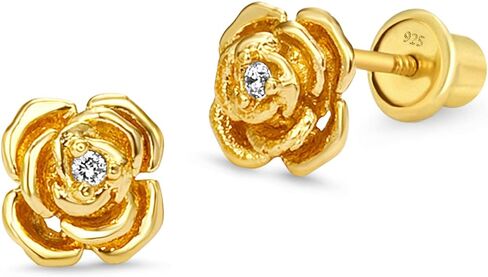 اقراط من النحاس المطلي بالذهب عيار 14 قيراط ومرصعة بالزركونيا المكعبة الوردية مع عمود من الفضة الاسترلينية، نحاس زركونيا مكعب من الذهب الاصفر، زركونيا مكعب, نحاس أصفر, مكعب زركونيا in Kuwait