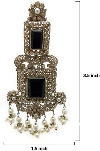 Duel On Jewel هندي باكستاني مطلي بالذهب والفضة والزركون واللؤلؤ Jhumka Chandbala أقراط الثريا المتدلية مع سلاسل الشعر - هدية مهرجان الزفاف in Kuwait