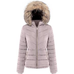 BodiLove Women's Belted Down Puffer Jacket with Faux Fur Trim HoodÉ