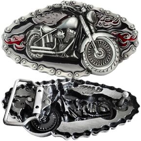 HINSCR Fashion Belt Buckle Motorcycle with Gear Chains & Flame Men Cowboy Belt Buckle Punk Accessories