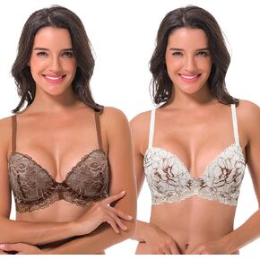 Curve Muse Women's Underwire Plus Size Push Up Add 1 and a Half Cup Lace Bras