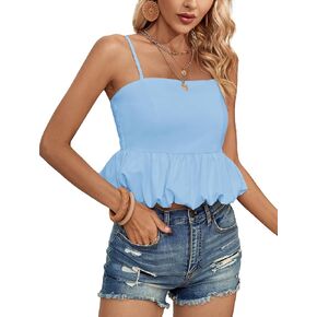 LYANER Women's Spaghetti Strap Ruffle Hem Sleeveless Cami Tank Top Blouses