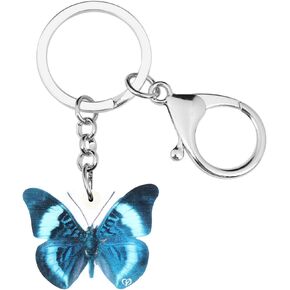 DOWAY Acrylic Colorful Floral Morpho Butterfly Keychain Charm Insect Key Ring for Women Girls Handbags Purses Belt Decor