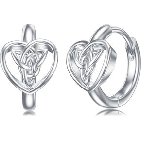 WINNICACA Celtic Knot Earrings for Women 925 Sterling Silver Celtic Small Huggie Hoop Earrings for Women Teen Girls, Good Luck Irish Jewelry Birthday Christmas Gifts
