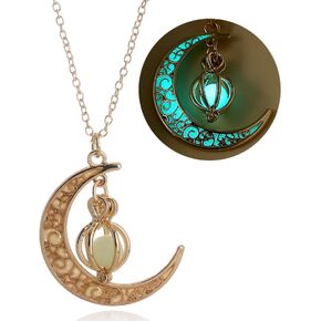 EEQQBZ Glowing crescent moon fairy necklace for women or men - Enchanting luminous moon charm - Moon magical glow jewelry in the dark necklaces