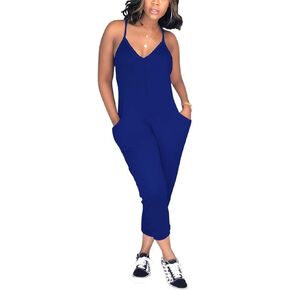 Deloreva Women Casual Jumpsuit Sleeveless Strap V Neck One Piece Romper Harem Pants Playsuit Overalls